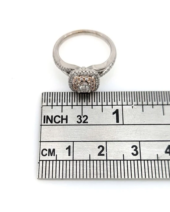 Diamond Double Halo Engagement Ring in White and Rose Gold - Image 4