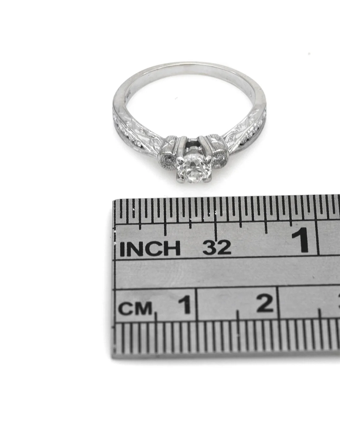 Diamond Engagement Ring with Scroll and Milgrain Accent in White Gold - Image 3