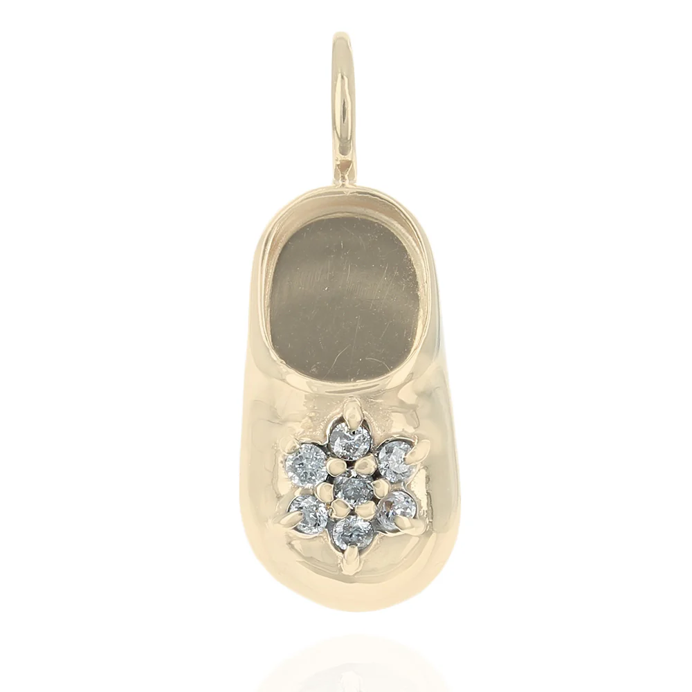 Diamond Flower Baby Shoe Pendant in Yellow Gold