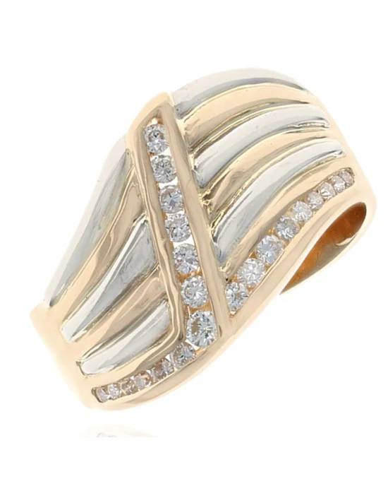 Diamond Fluted Wave Band in Platinum and Yellow Gold