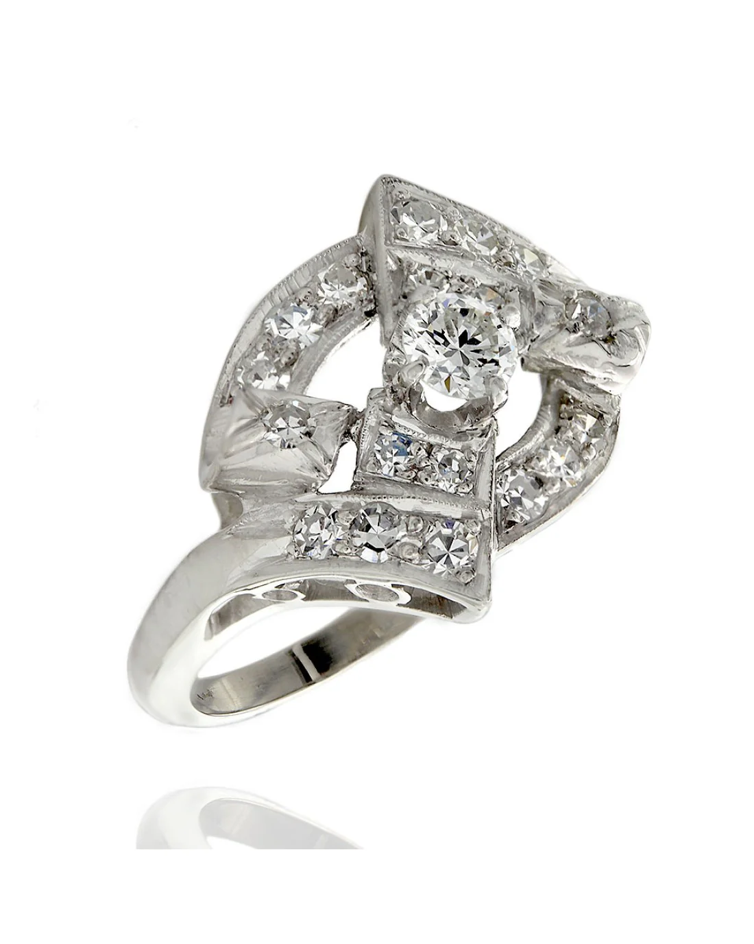 Diamond Geometric Ring in Platinum