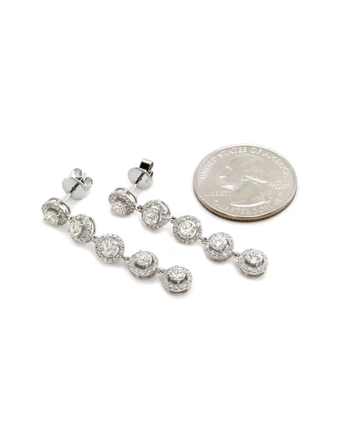 Diamond Halo Drop Earrings in Gold - Image 3