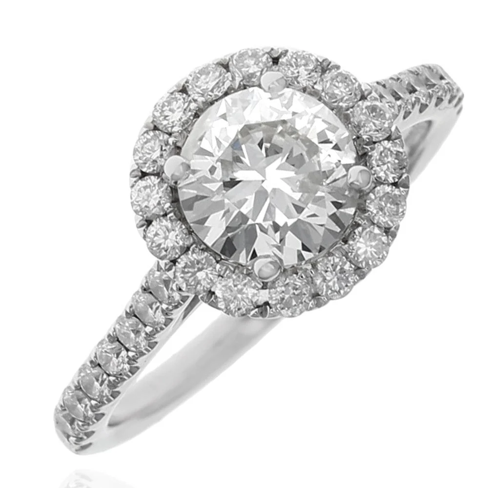 14K White Gold Round Diamond Halo Engagement Ring