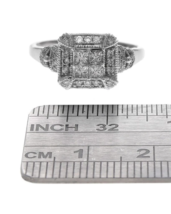 Diamond Halo Milgrain Engagement Ring in White Gold - Image 3