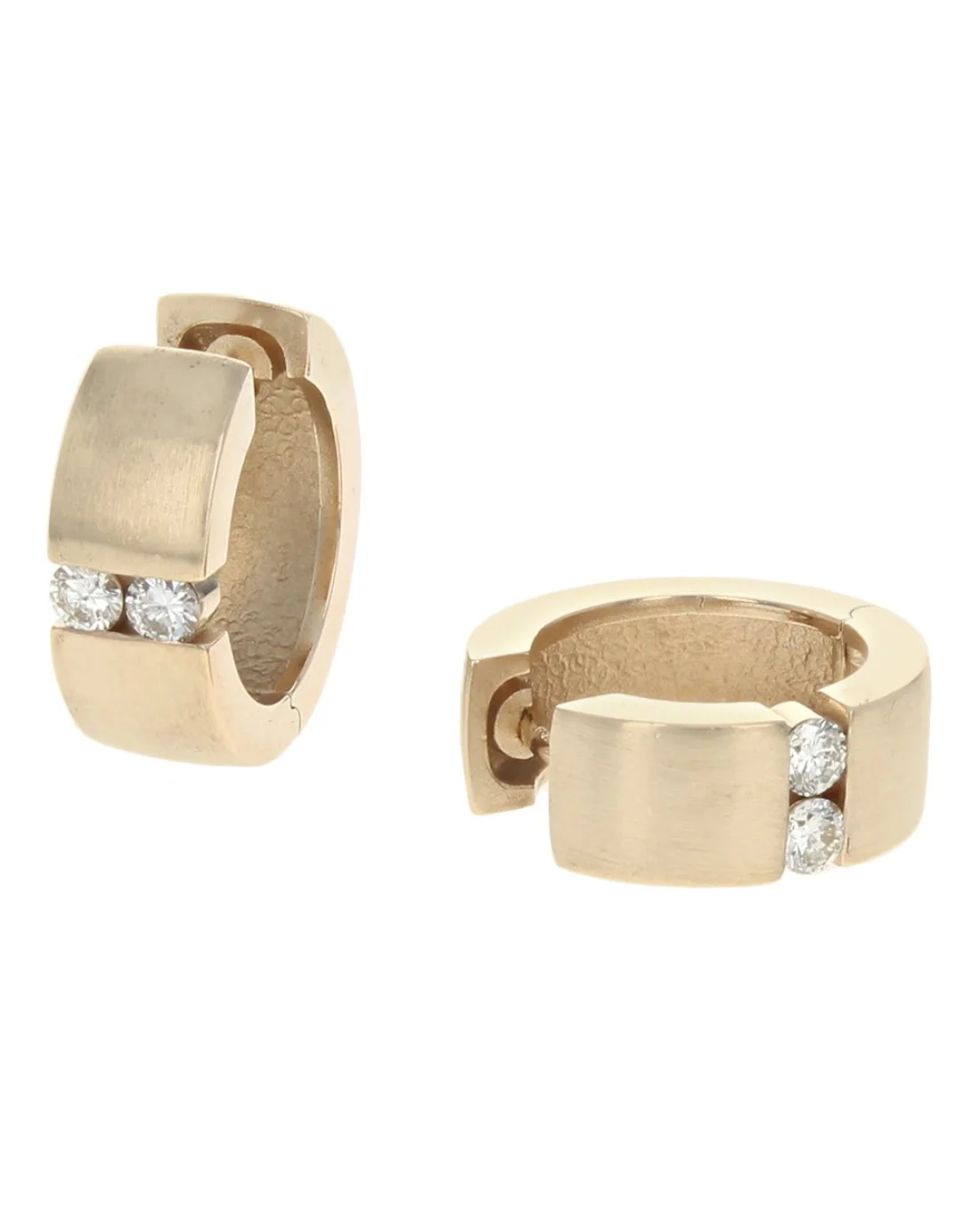 Diamond Huggie Earrings in Brushed Gold - Image 2