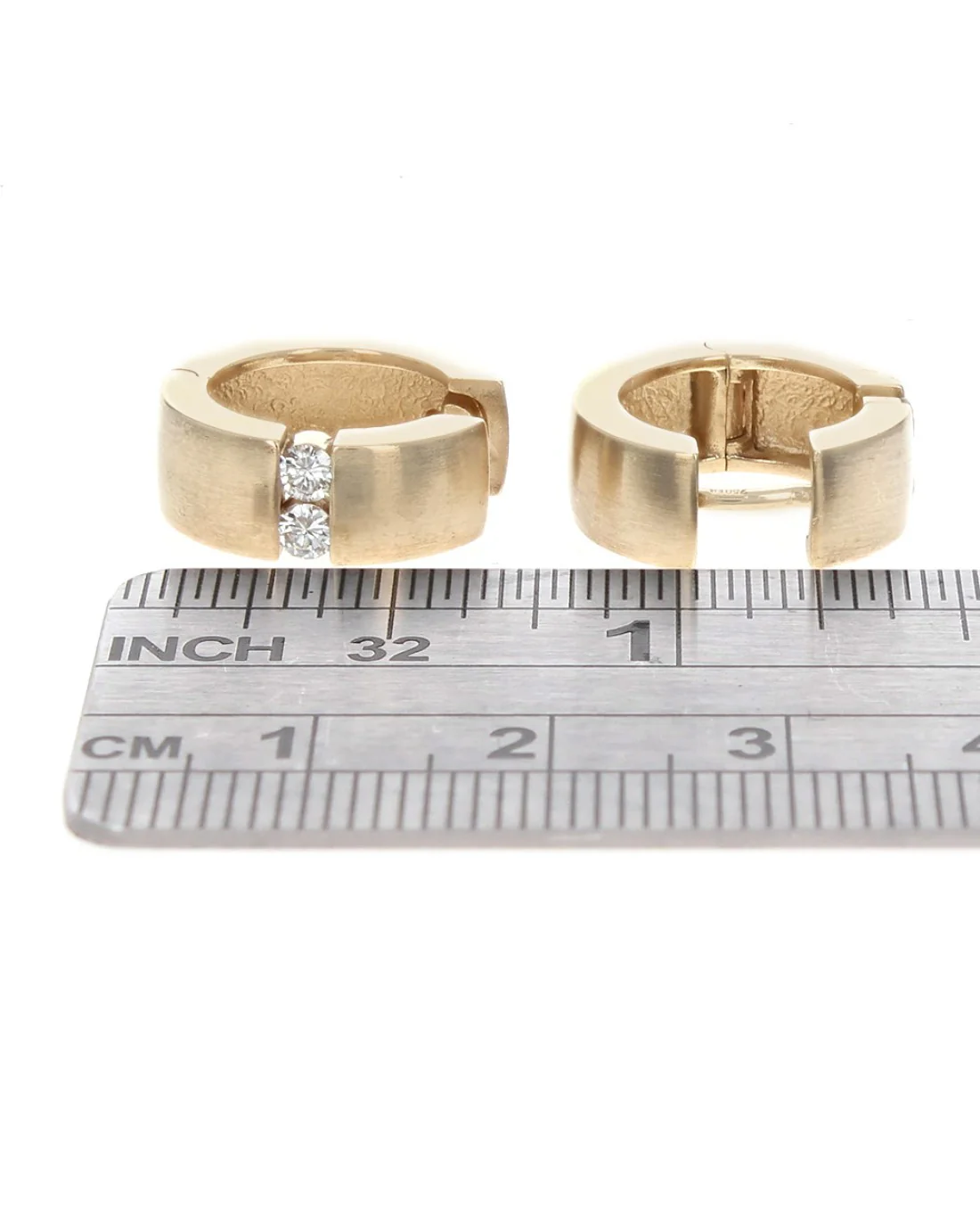 Diamond Huggie Earrings in Brushed Gold - Image 3