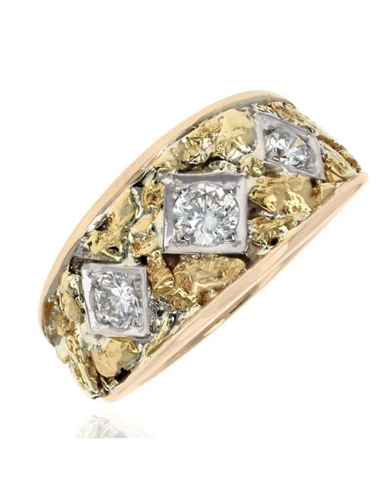 Diamond Nugget Style Tapered Ring in White and Yellow Gold