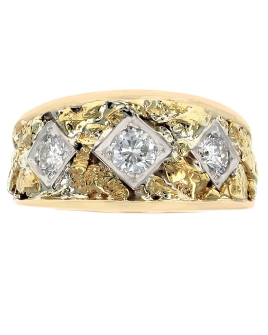 Diamond Nugget Style Tapered Ring in White and Yellow Gold - Image 2