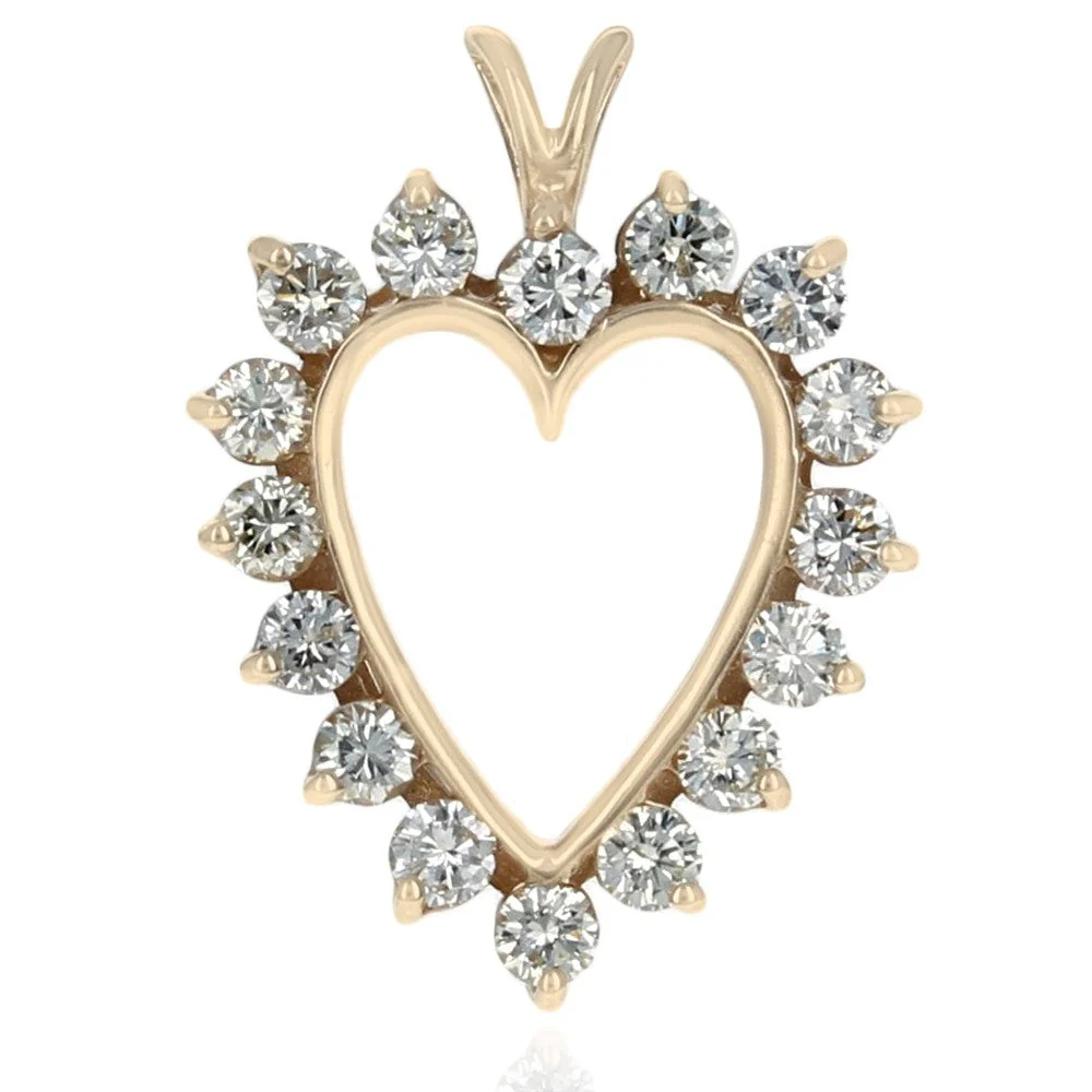 14K Yellow Gold Diamond Open Heart Pendant