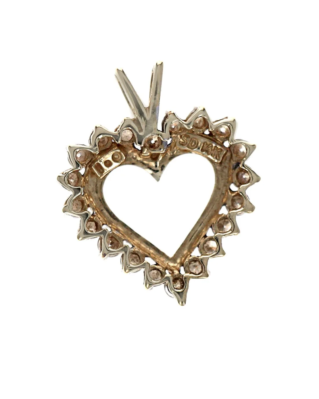 Diamond Open Heart Pendant in White and Yellow Gold - Image 2
