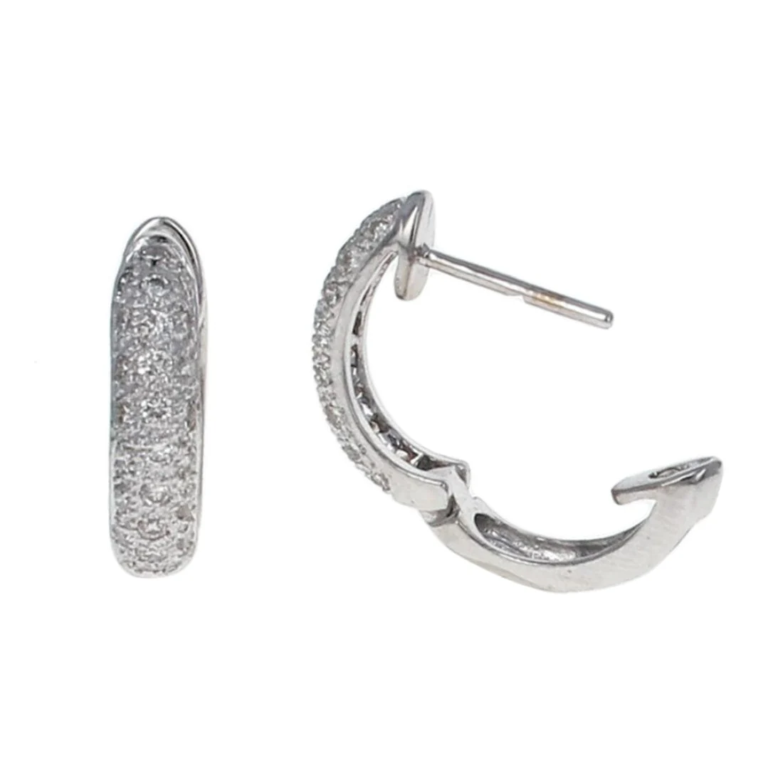 18K White Gold Diamond Pave Huggie Earrings - Image 2