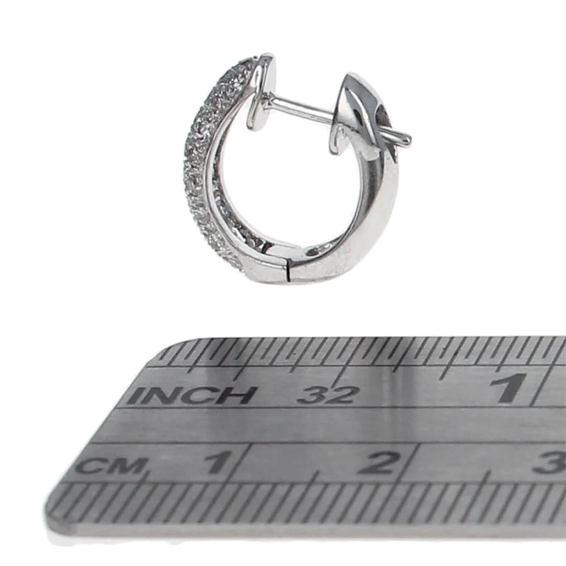 18K White Gold Diamond Pave Huggie Earrings - Image 3