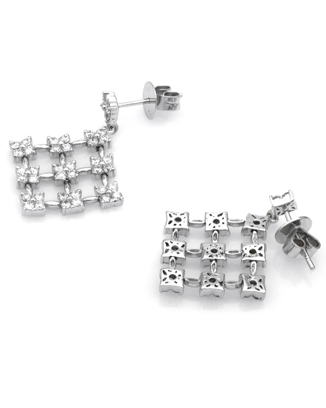 Diamond Snowflake Lattice Drop Earrings - Image 2