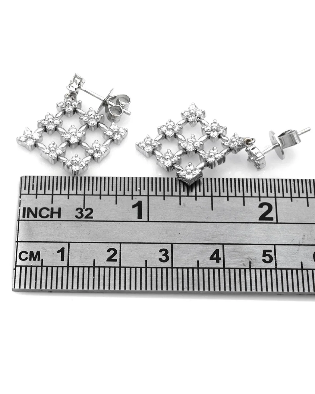 Diamond Snowflake Lattice Drop Earrings - Image 3