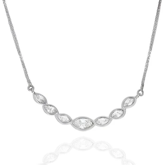 14K White Gold Diamond Station Necklace