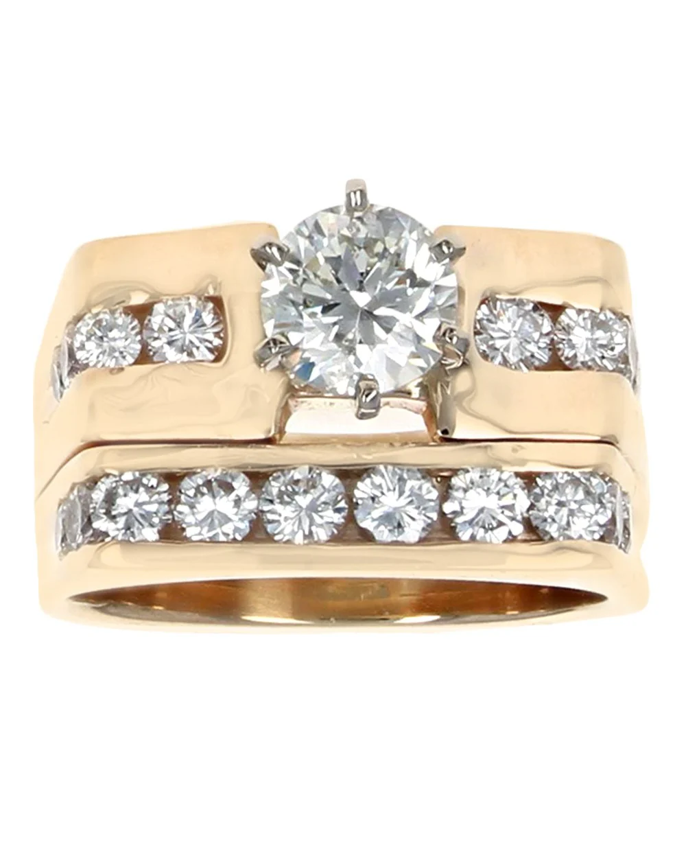 Diamond Wide Square Shank Wedding Set in Yellow Gold - Image 2