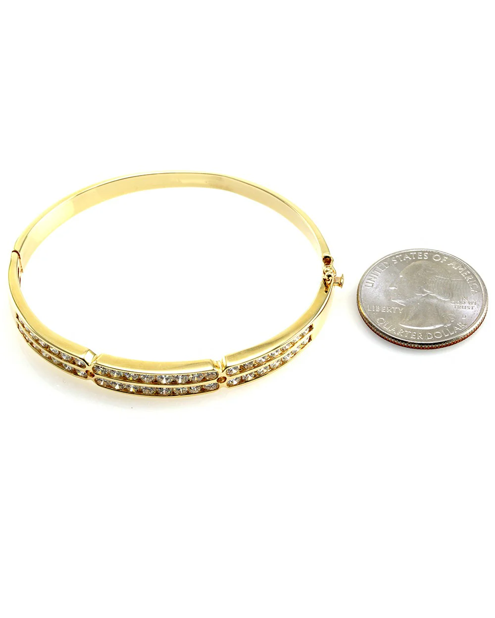 Double Row Diamond Bangle Bracelet in 14K Yellow Gold - Image 6