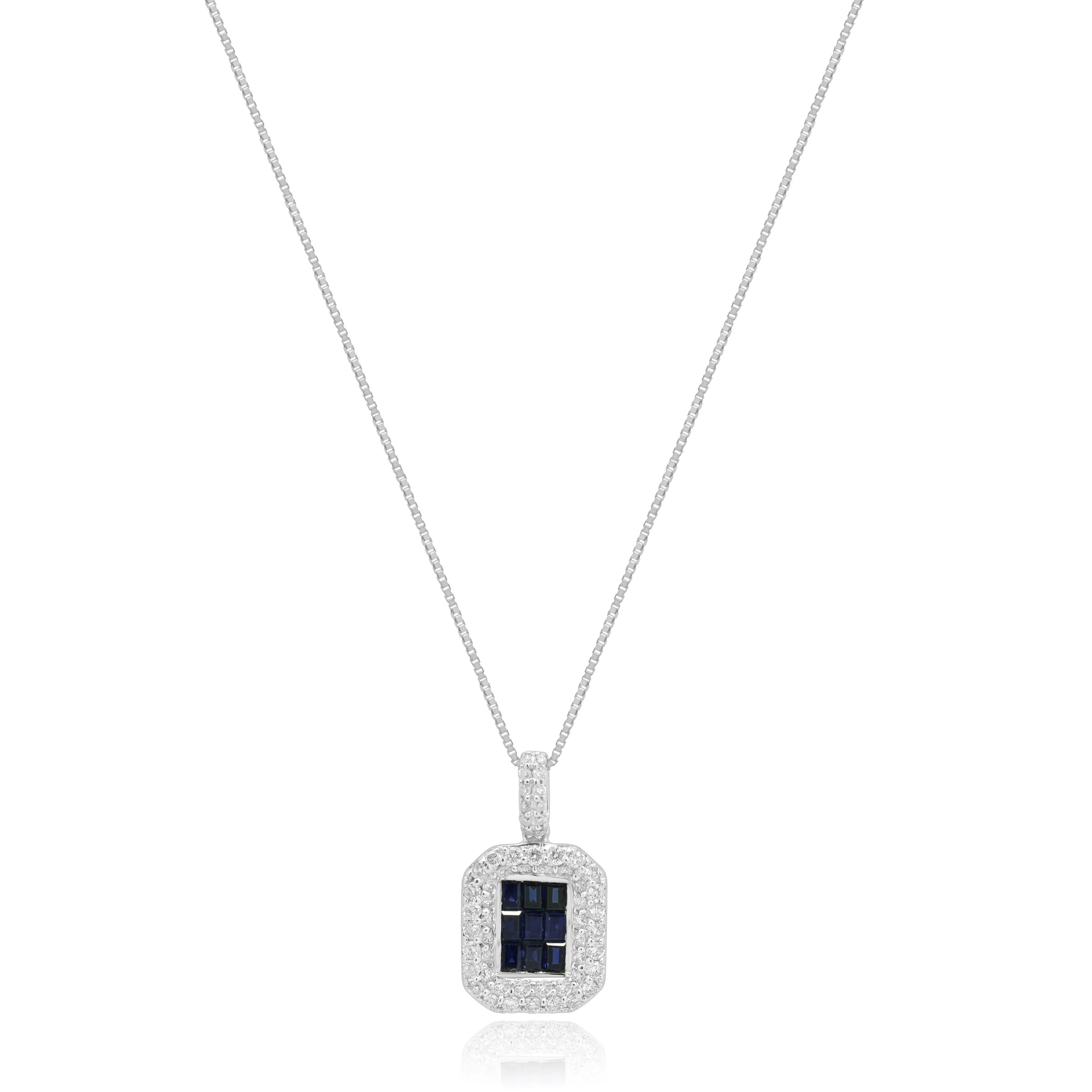 EFFY 14K White Gold Invisible Set Blue Sapphire and Pave Diamond Halo Pendant Necklace 18.0" - Image 4