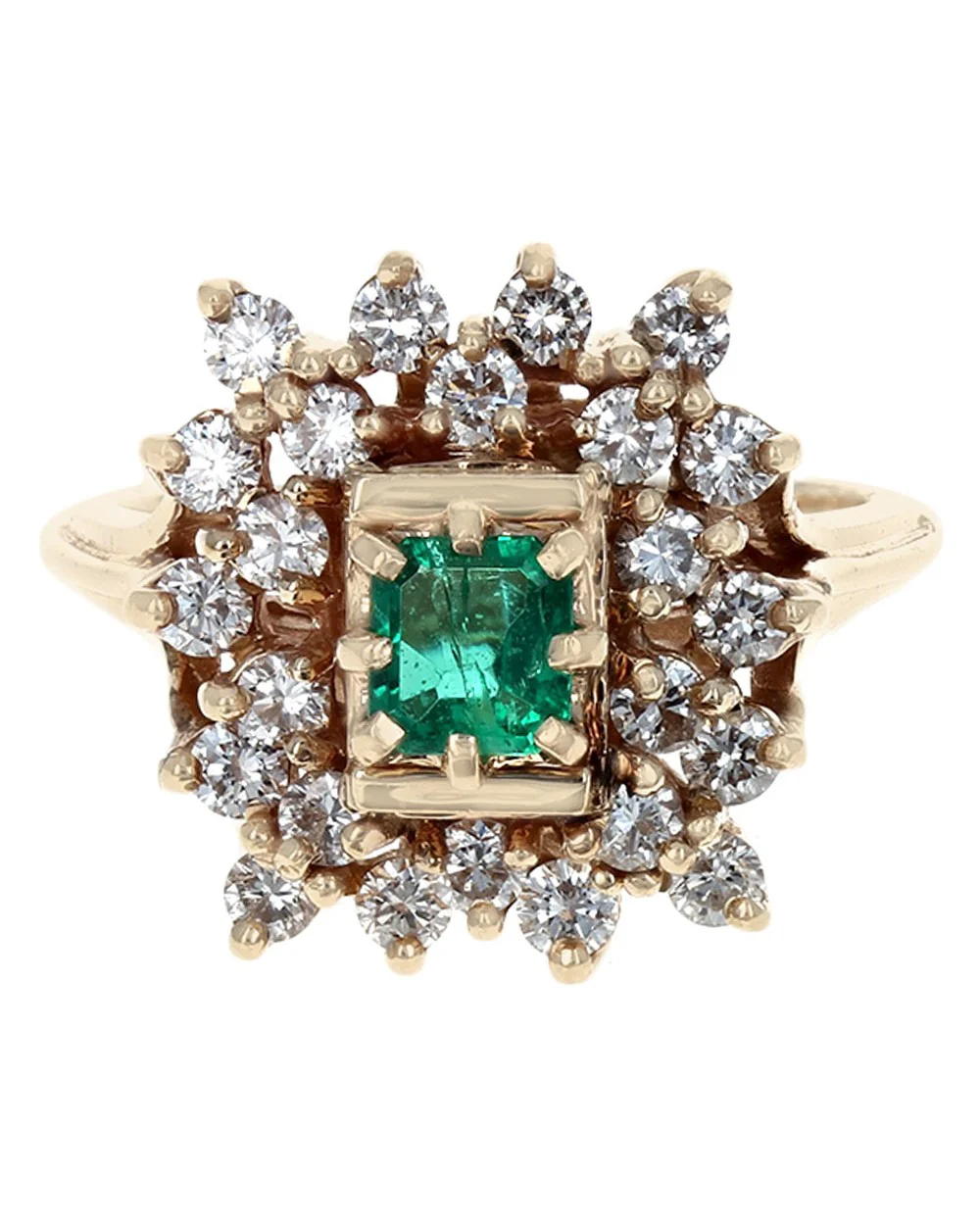 Emerald and Diamond Double Halo Ring - Image 2