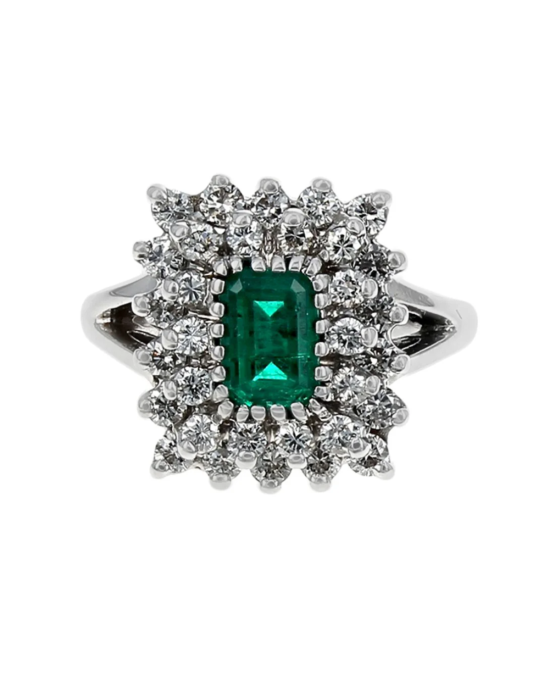 Emerald and Diamond Double Halo Ring - Image 2