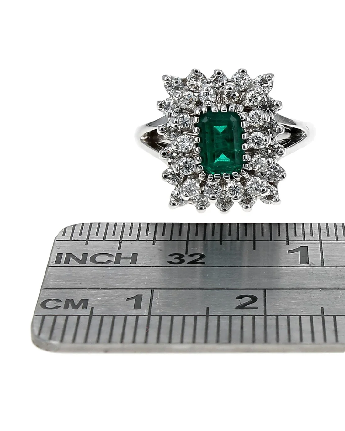 Emerald and Diamond Double Halo Ring - Image 3