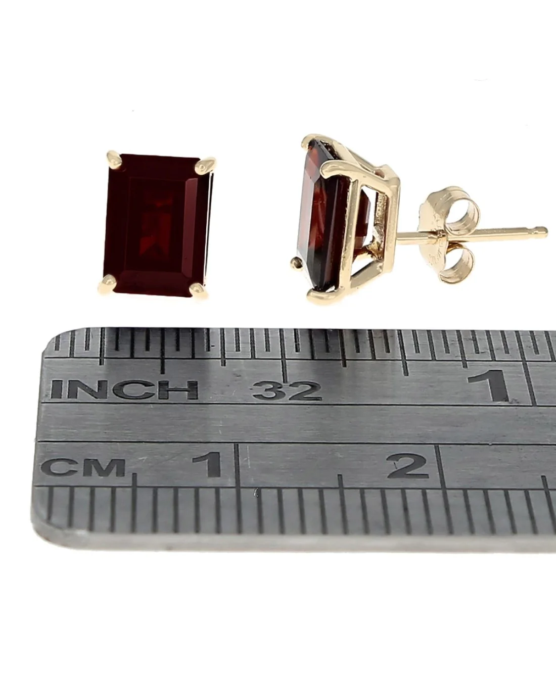 Emerald Cut Garnet Stud Earrings - Image 2