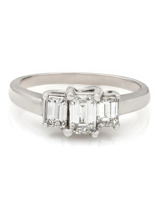 Emerald Three Stone Diamond Ring in 14kw - Image 2