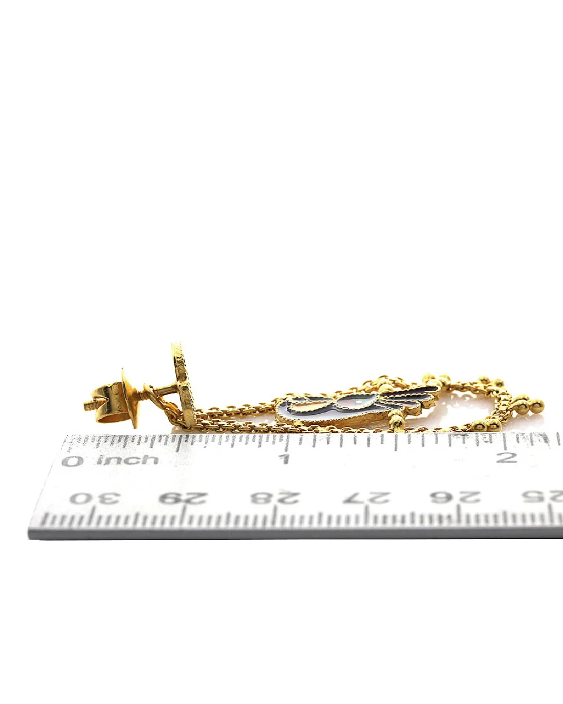 Enamel Bird Screwback Drop Earrings in 22K Gold - Image 2