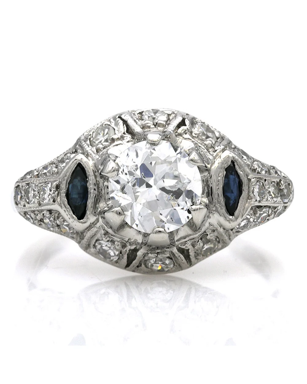 European Cut Diamond Vintage Solitaire Ring in Platinum - Image 2
