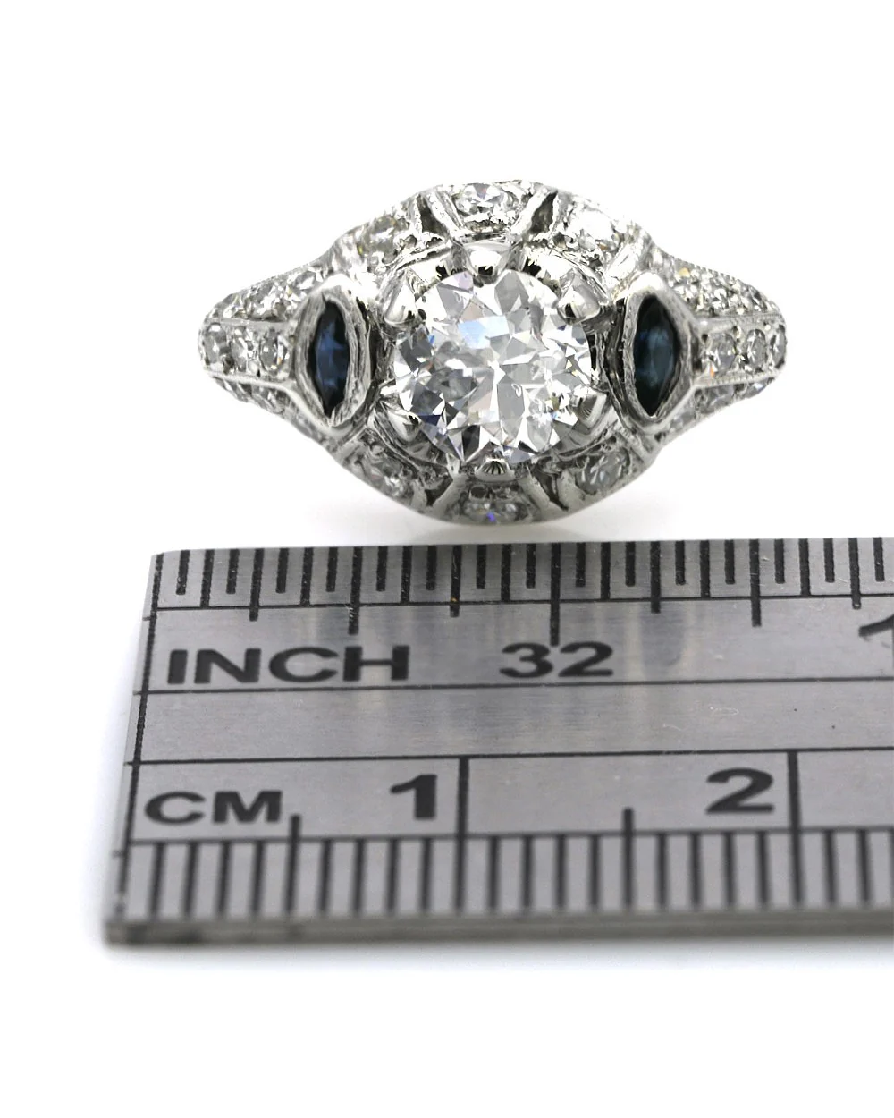 European Cut Diamond Vintage Solitaire Ring in Platinum - Image 3