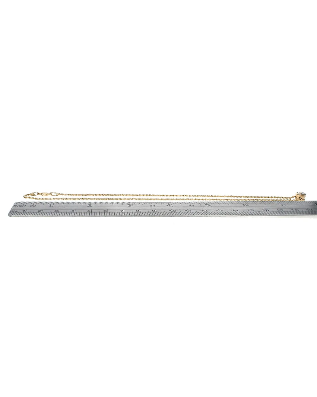 European Diamond Solitaire Drop On Rope Chain in Gold - Image 3