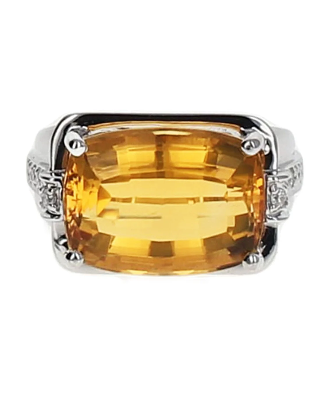 Fancy Cut Citrine and Diamond Pave Statement Ring - Image 2