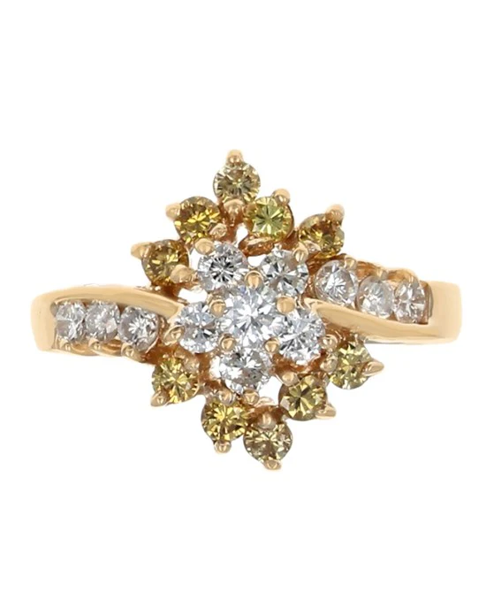 Fancy Yellow and White Diamond Cluster Ring - Image 2