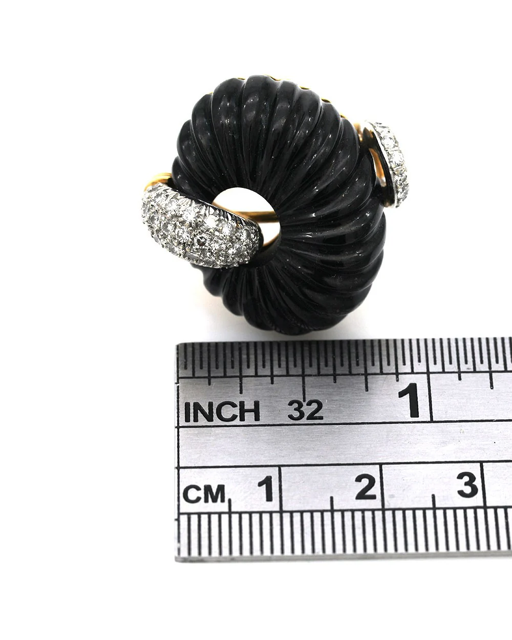 Fluted Black Onyx and Diamond Pave Fashion Ring - Image 3