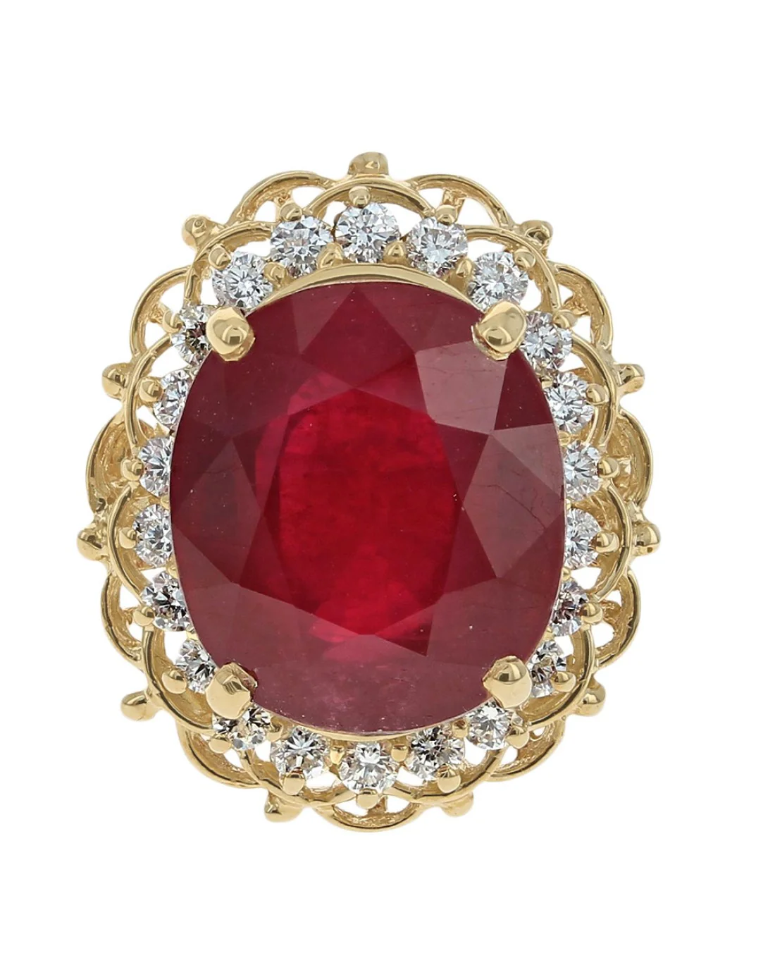 Fracture Filled Ruby and Diamond Halo Cocktail Ring - Image 2