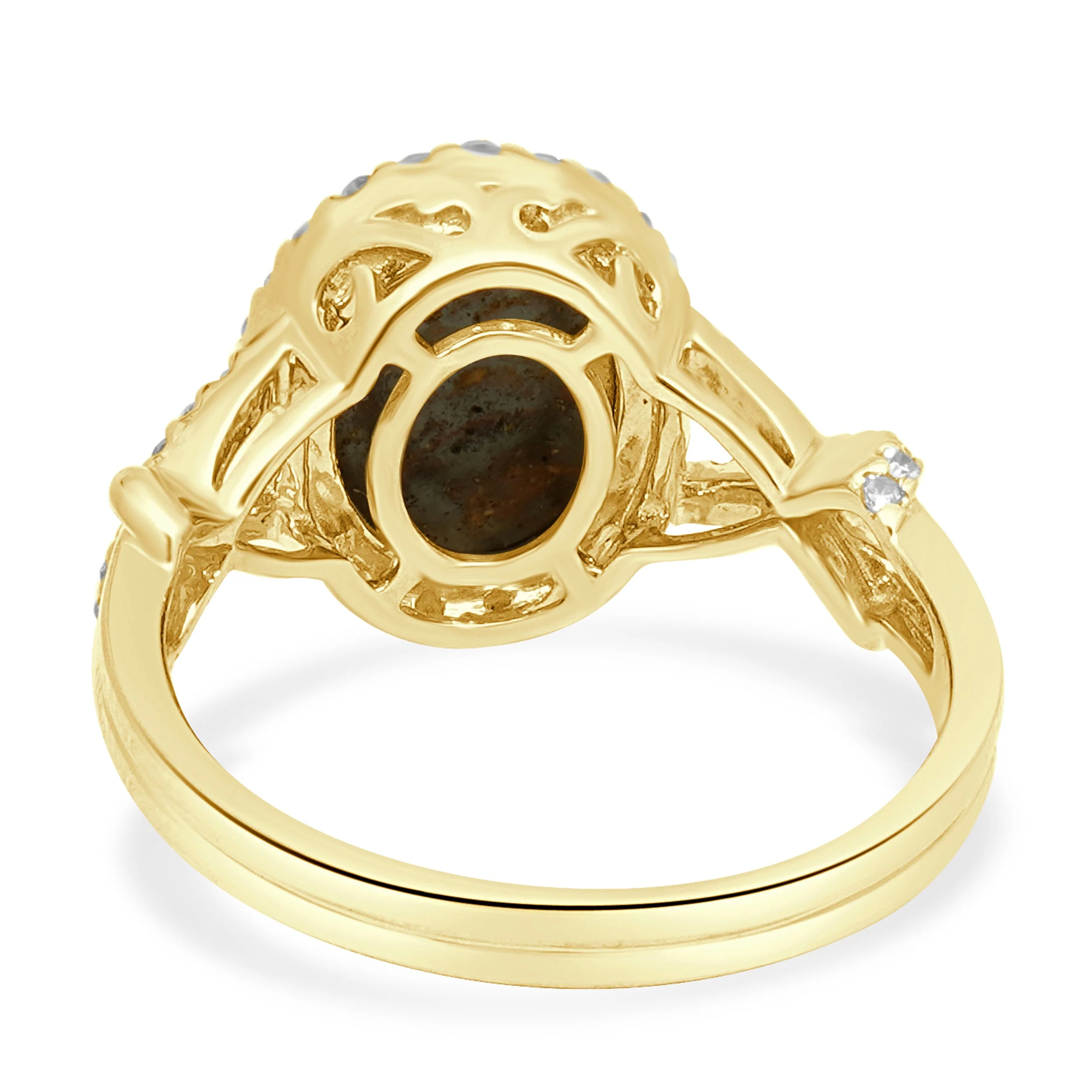 Fremonti 14K Yellow Gold Oval Boulder Opal and Round Diamond Halo Crossover Ring - Image 4
