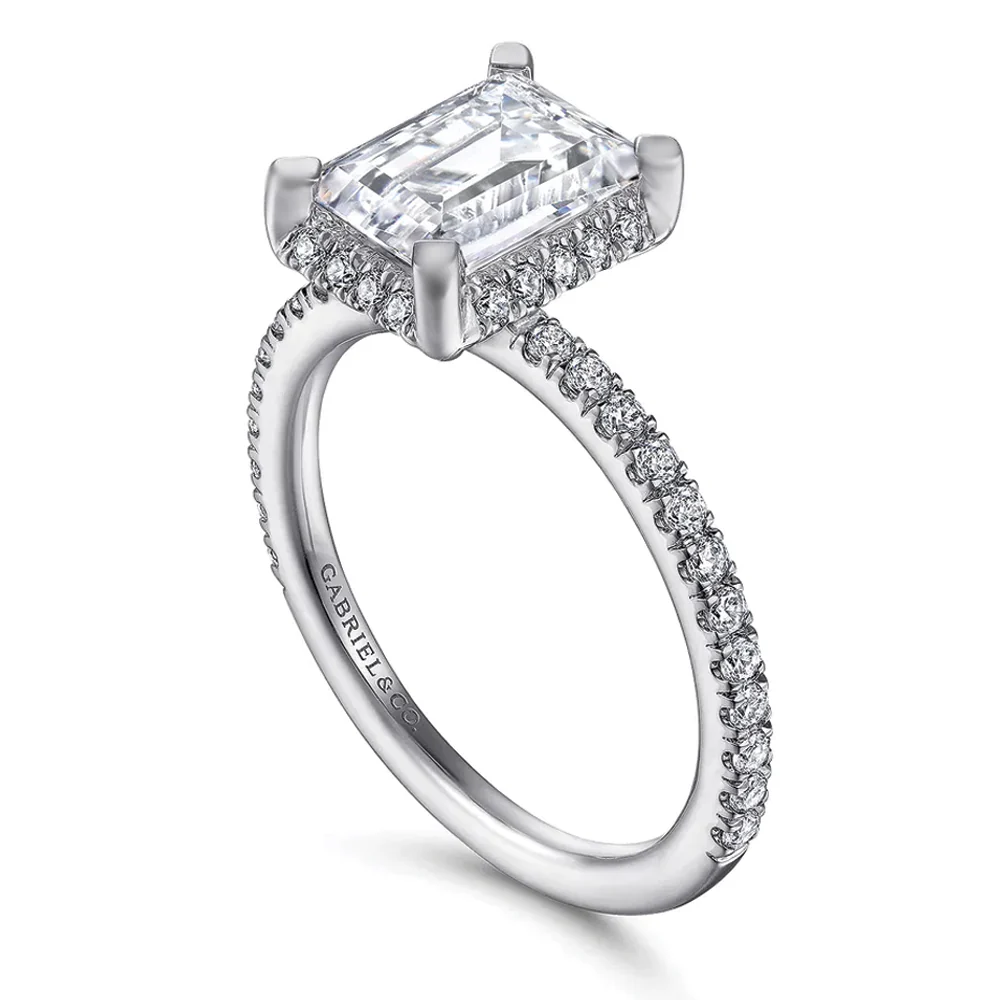Gabriel & Co. 14K White Gold Emerald Cut Diamond Engagement Ring - Image 2