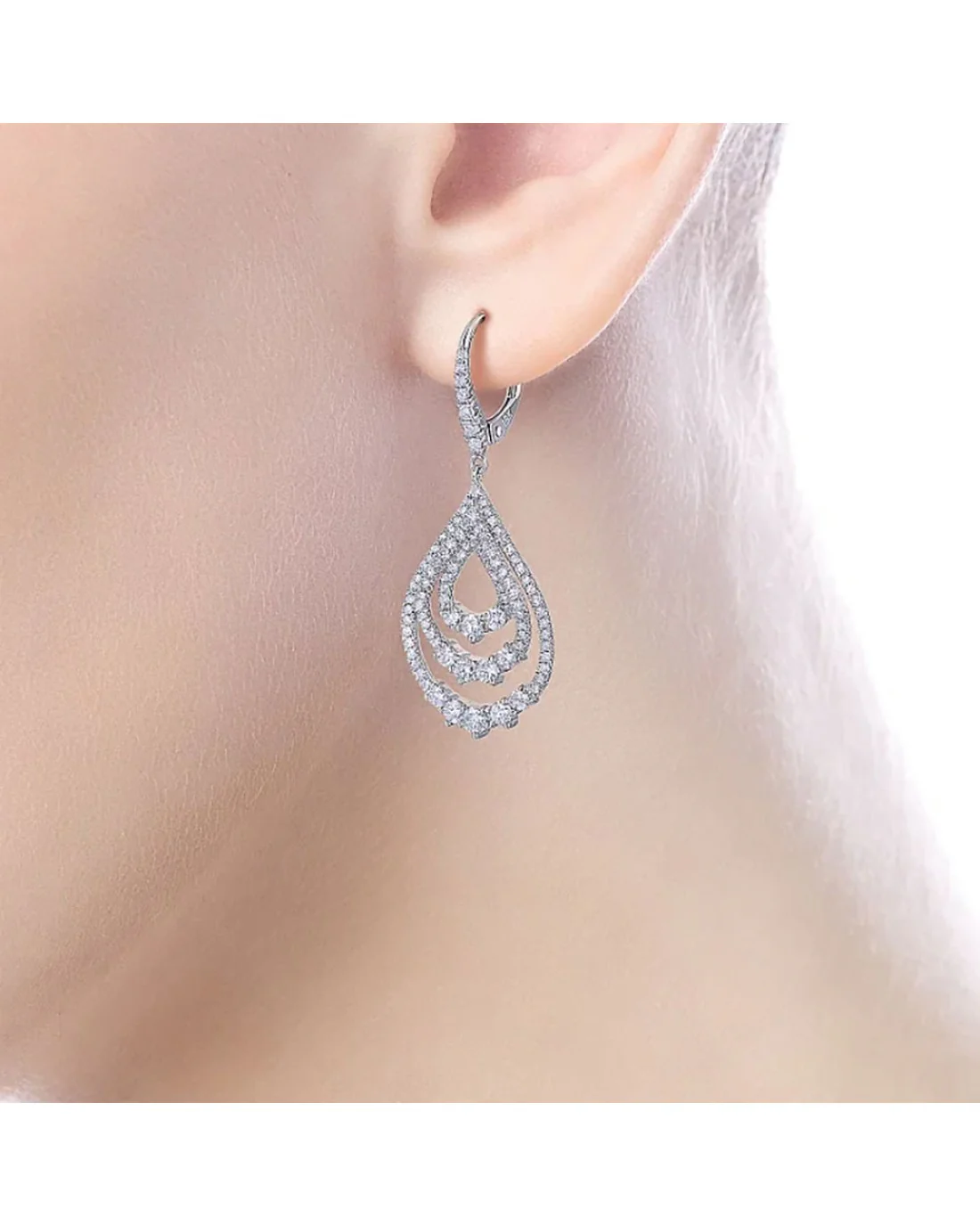 Gabriel & Co. Triple Teardrop Diamond Drop Earrings - Image 3