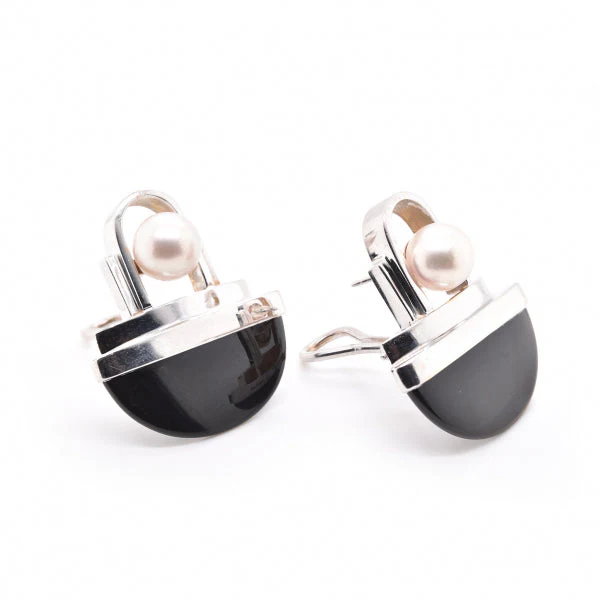 Gabriel Ofiesh 14k White Gold Cultured Akoya Pearl & Onyx Earrings - Image 2