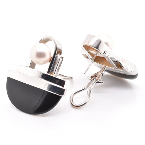 Gabriel Ofiesh 14k White Gold Cultured Akoya Pearl & Onyx Earrings - Image 3
