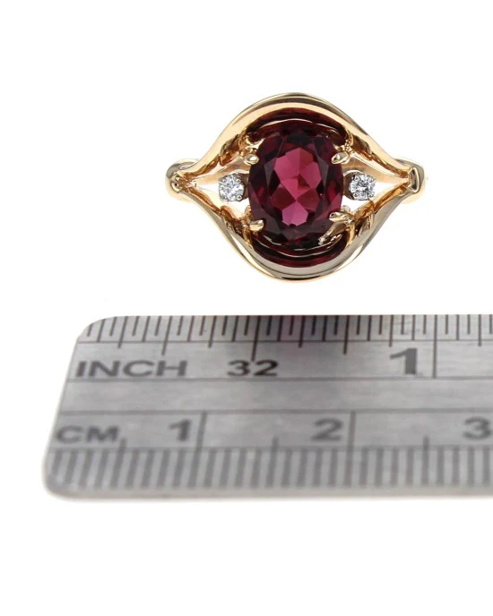 Garnet and Diamond Accent Ring in Yellow Gold - Image 3