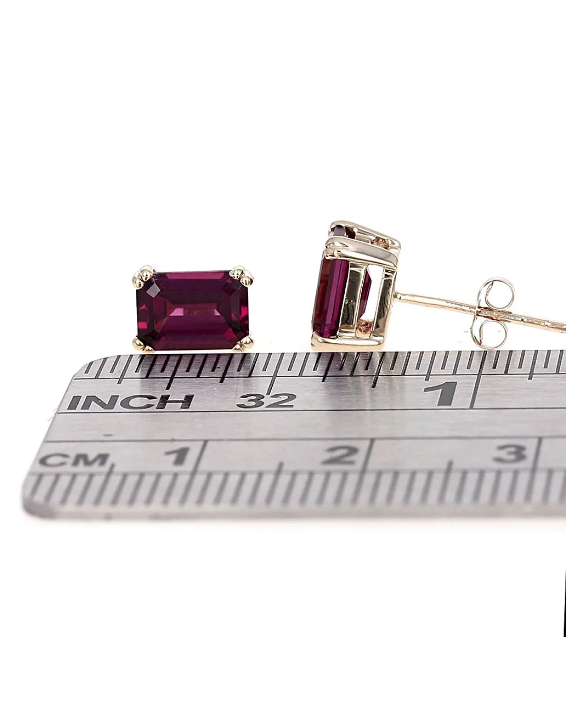 10K Yellow Gold Garnet Studs Earrings - Image 2