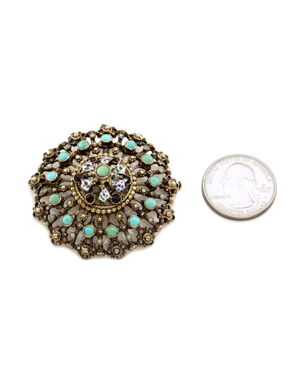 Garnet, Turquoise, and Pearl Edwardian Pin - Image 4