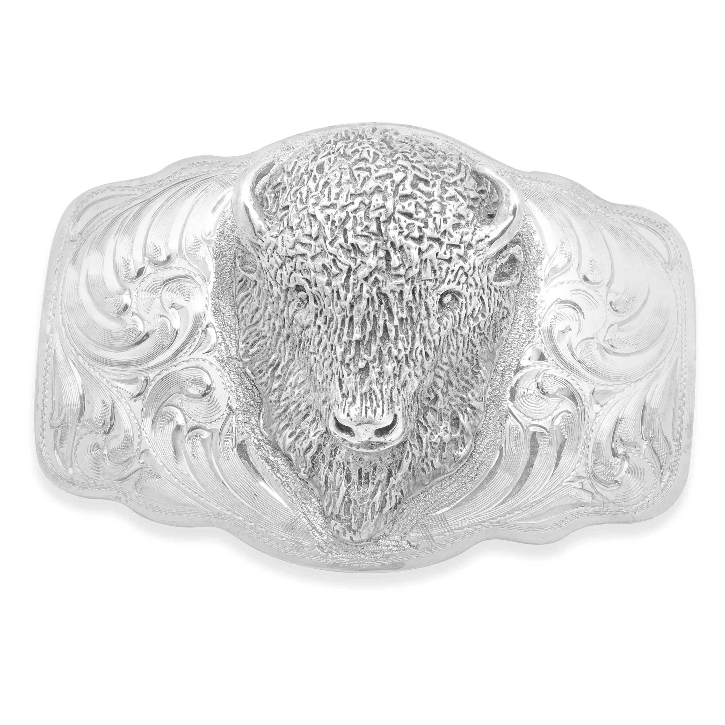 Gary's Custom Saddlery Maker Sterling Silver 3-Dimensional Bison Buffalo Belt Buckle
