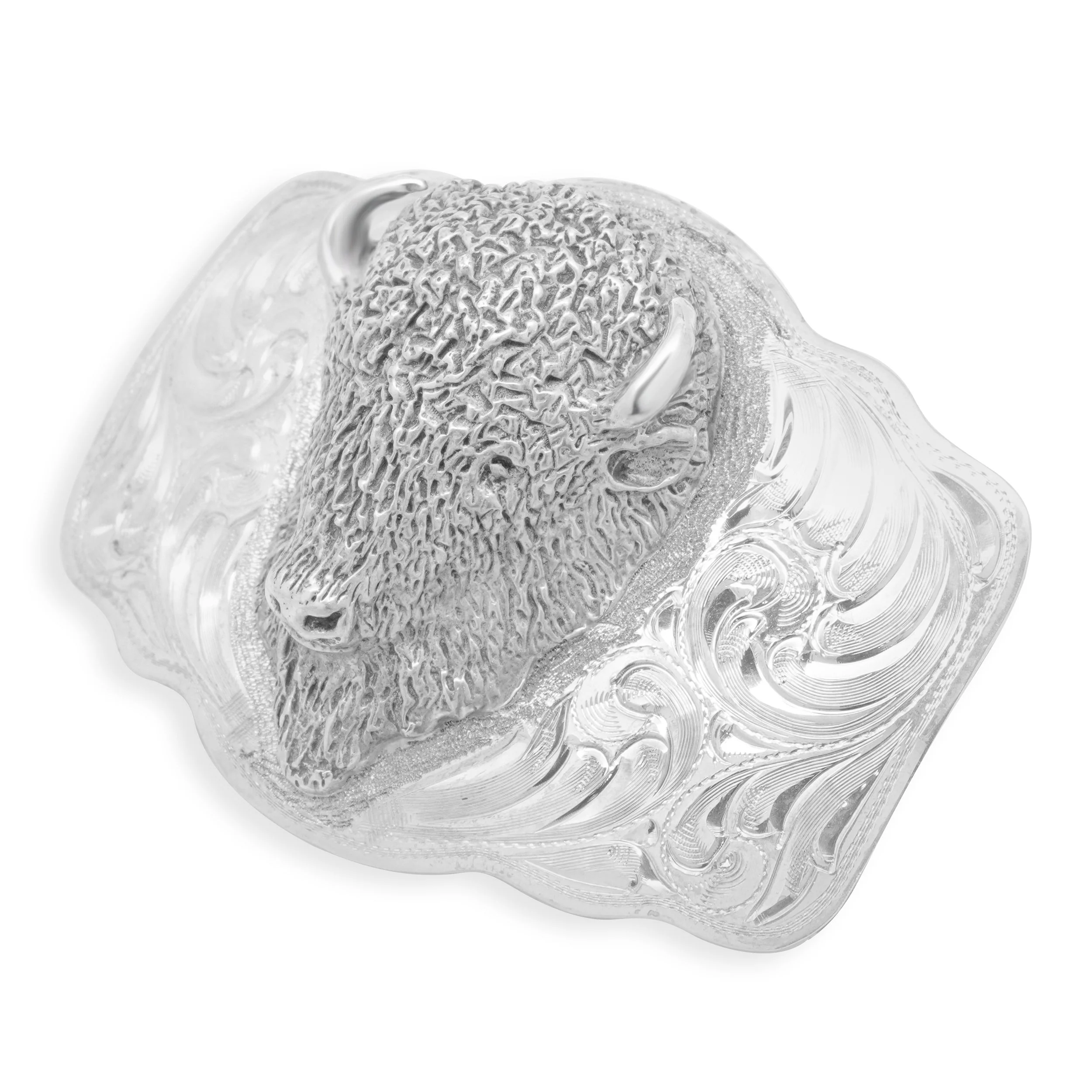 Gary's Custom Saddlery Maker Sterling Silver 3-Dimensional Bison Buffalo Belt Buckle - Image 2