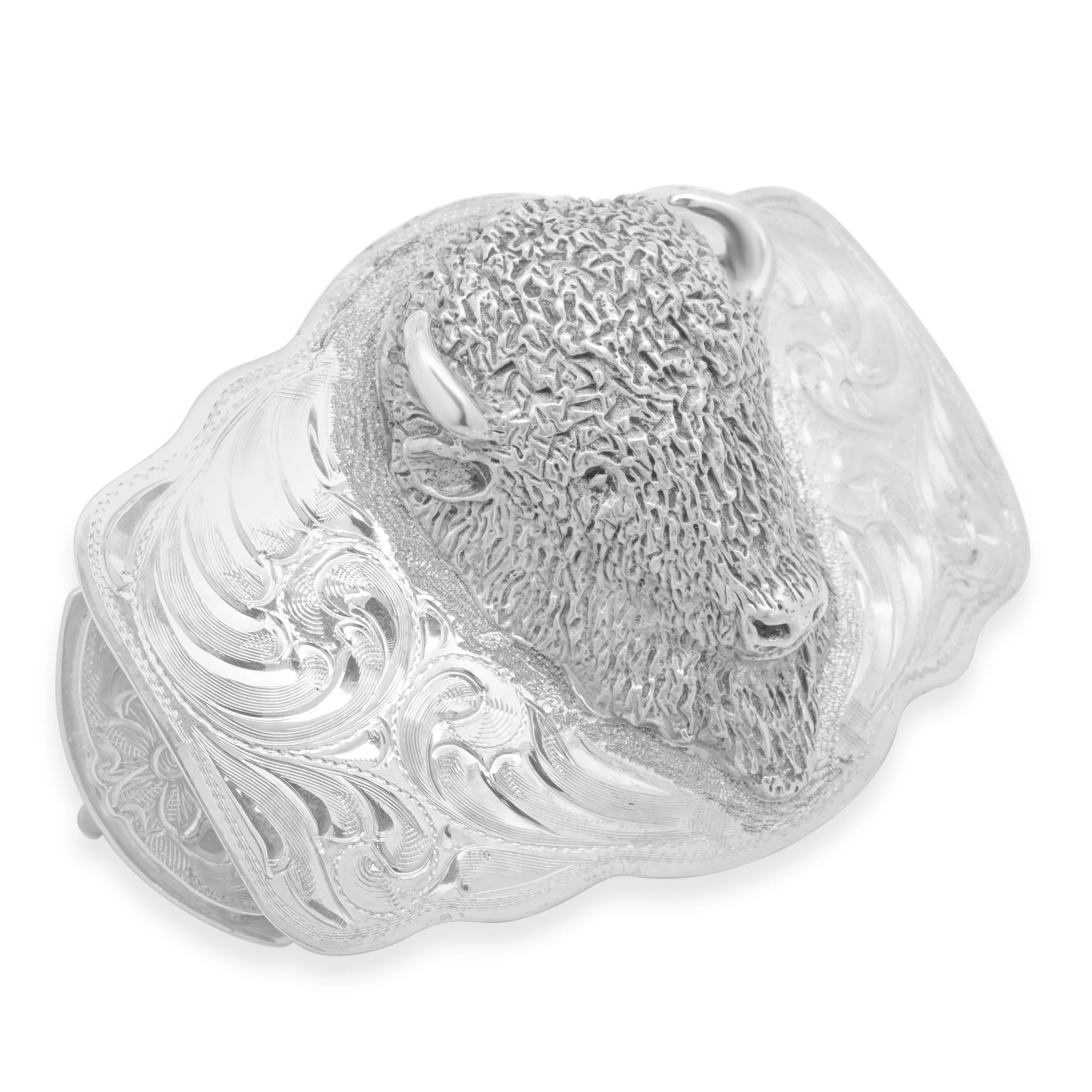 Gary's Custom Saddlery Maker Sterling Silver 3-Dimensional Bison Buffalo Belt Buckle - Image 3