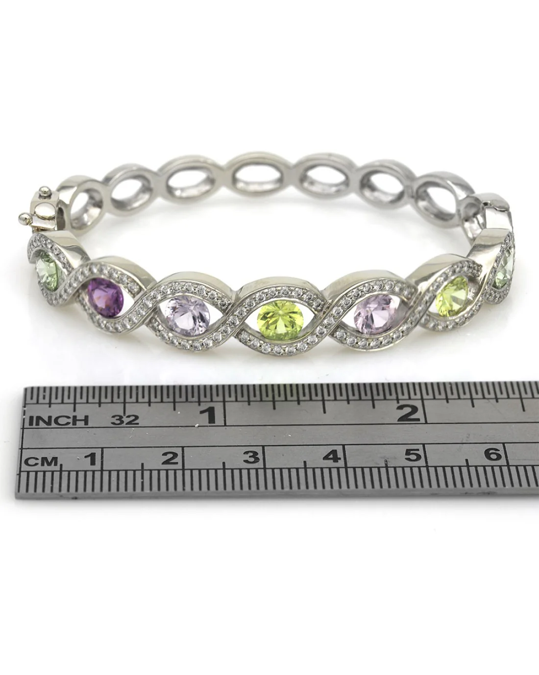 Gauthier Multi Color Sapphire and Diamond Crossover Bangle - Image 3