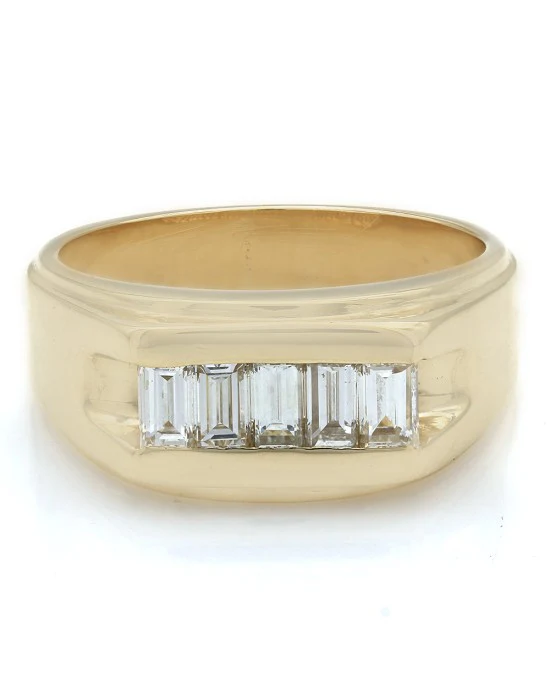 Gentleman's Baguette Diamond Rectangular Top Ring - Image 2