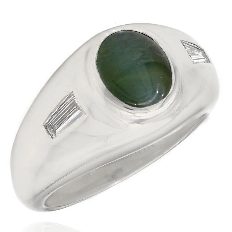 18K White Gold Gentleman's Cat's Eye and Diamond Ring