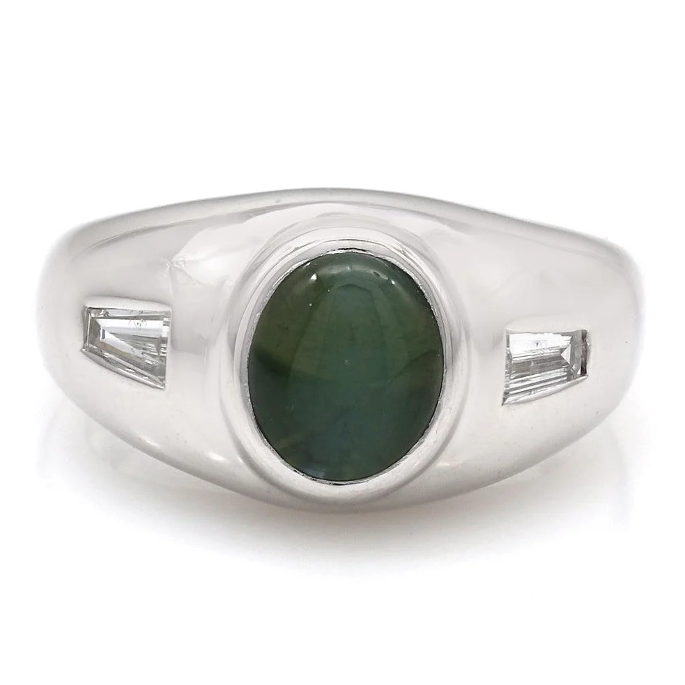 18K White Gold Gentleman's Cat's Eye and Diamond Ring - Image 2